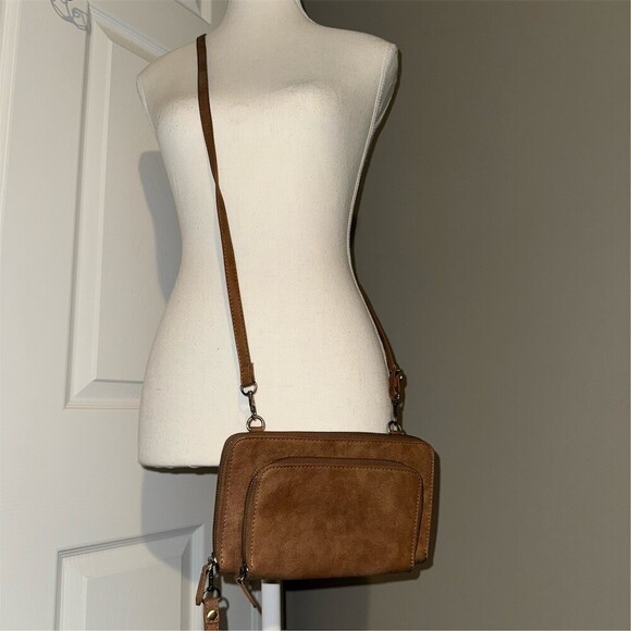 Joy Susan Handbags - Joy Susan Brushed Crossbody Convertible Wristlet Suede Vegan Leather Brown